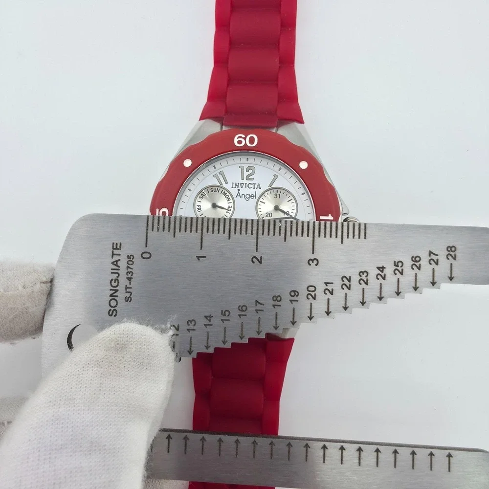 INVICTA 'Angel' Ladies Watch Diver Unidirectional Bezel Red Silicone Band 8